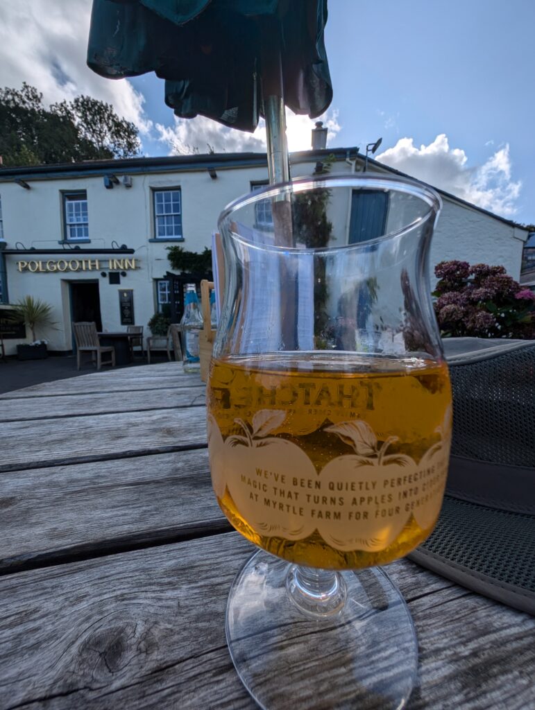 Pint of thatchers at the Polgooth Inn